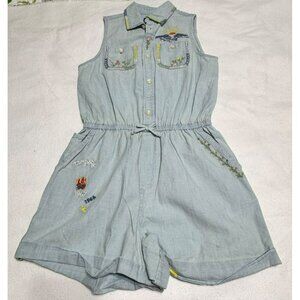 Polo Ralph Lauren Girls Embroidered Cotton Chambray Romper sz 14